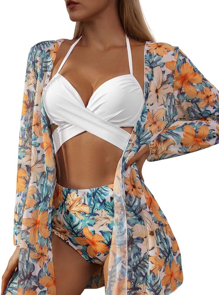 BIKINX High Waisted Bikini Swimsuit for Women Swimwear Cover Ups Three Piece Bathing Suits | Amazon (US)