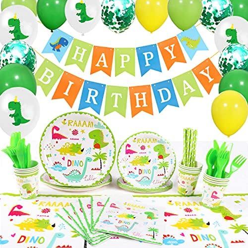 Dinosaur Party Supplies Plates Cups Napkins Tablecloth Happy Birthday Banner Kids Dinosaur Birthd... | Amazon (UK)
