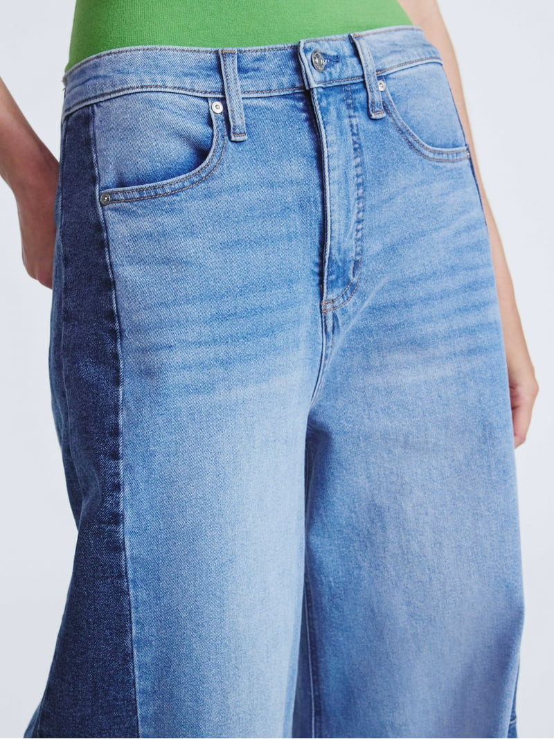 Scoop Women's Two-Tone Baggy Barrel Jeans, Sizes 0-18 | Walmart (US)