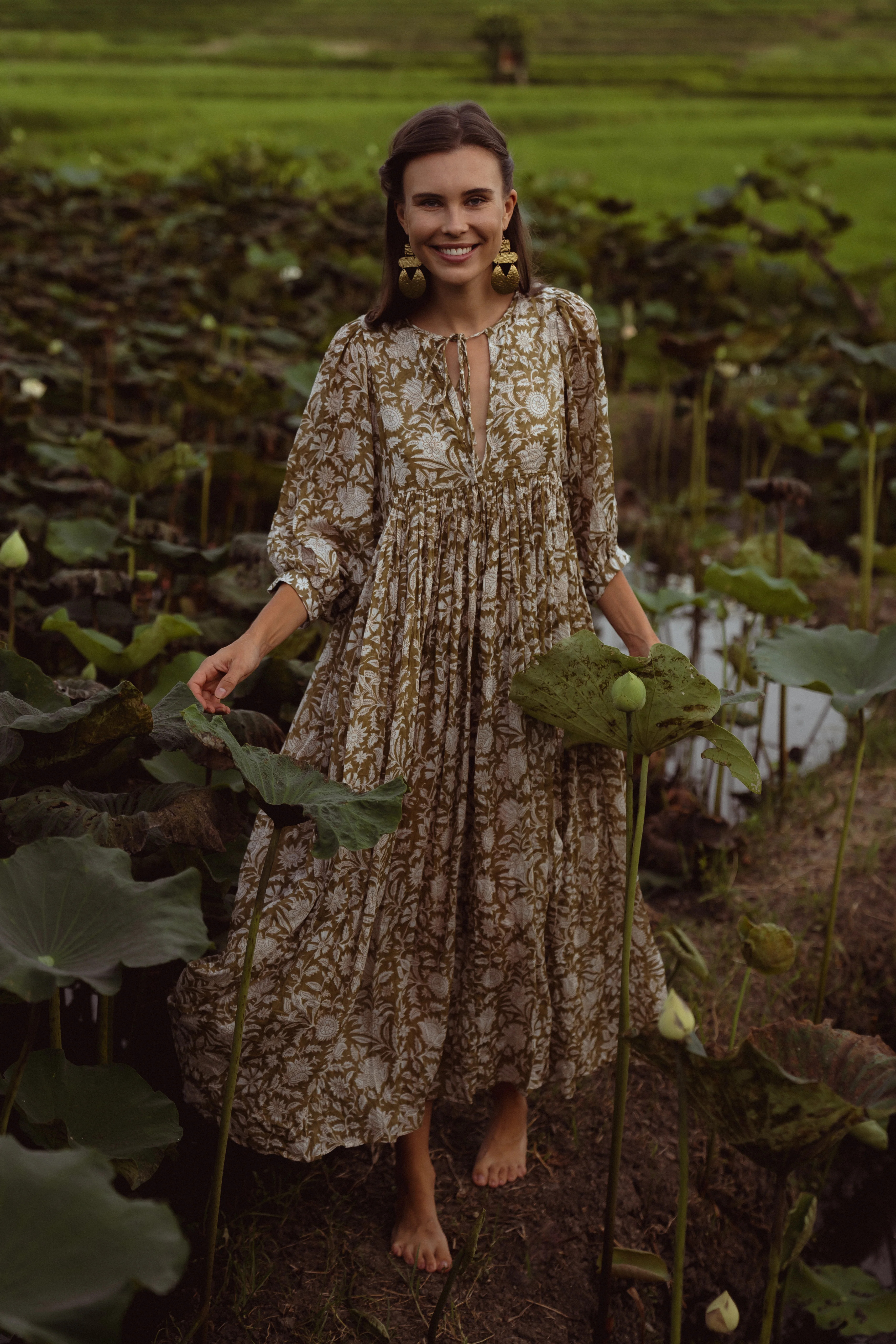 Kyra Maxi Dress ~ Olive | Daughters of India