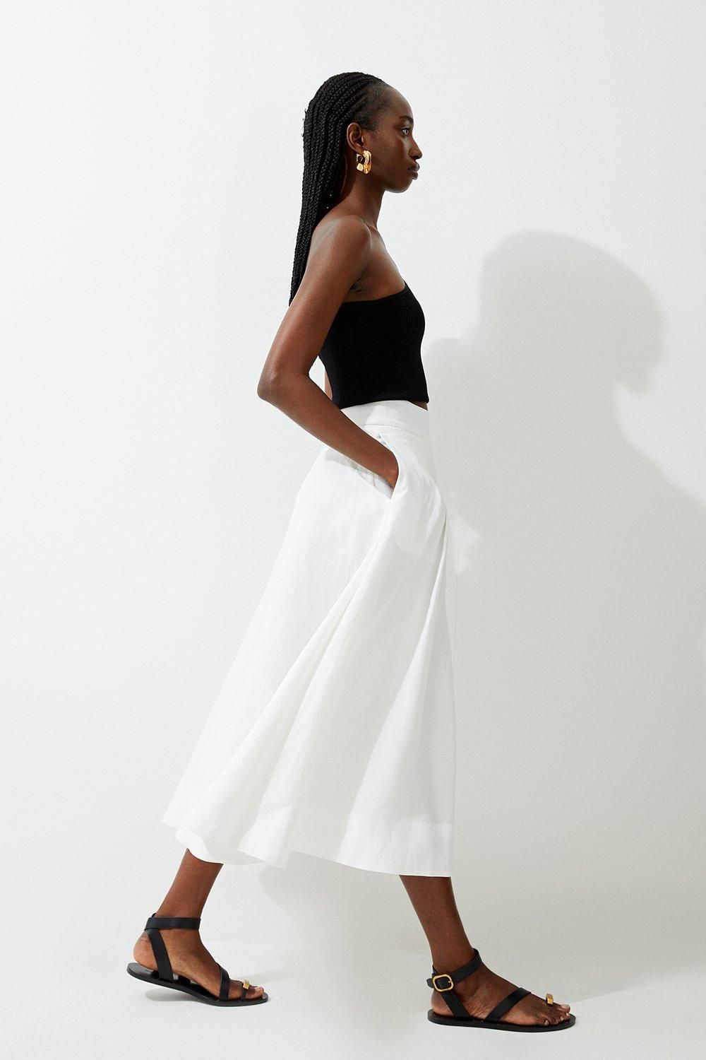 Linen Viscose Fluid Tailored Midaxi Full Skirt | Karen Millen UK + IE + DE + NL
