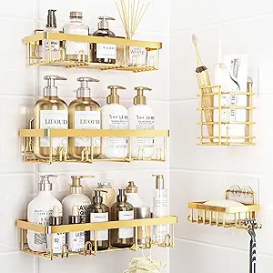 5 Pack Shower Caddy Organizer Rack Shelf for Inside Shower, Self Adhesive Wall Storage Basket Rus... | Amazon (US)
