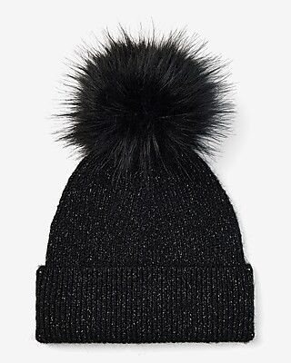 Metallic Knit Pom Beanie | Express