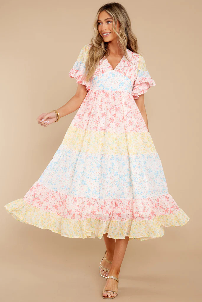 Use Your Imagination Pink Multi Floral Print Midi Dress | Red Dress 