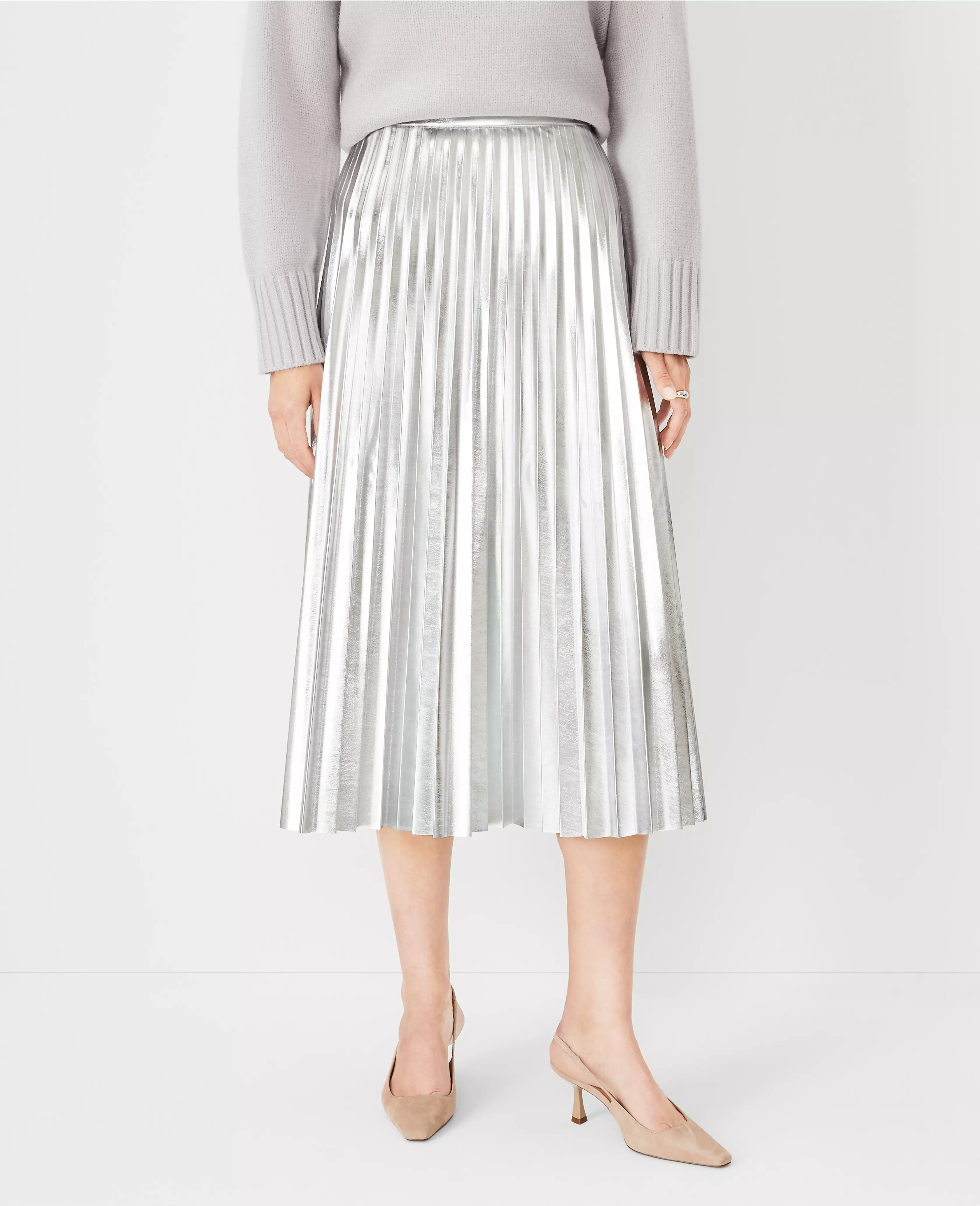 Faux Leather Pleated Midi Skirt | Ann Taylor (US)