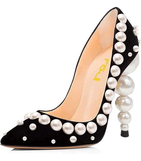 Black stiletto with white pearls 

#LTKfindsunder100 #LTKshoecrush #LTKstyletip