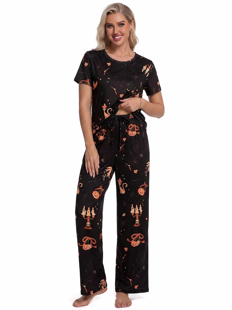 DAKIMOE Halloween Womens Pajama Sets 2 Piece Sets for Women Summer Sets Short Sleeve Pajamas Loun... | Walmart (US)