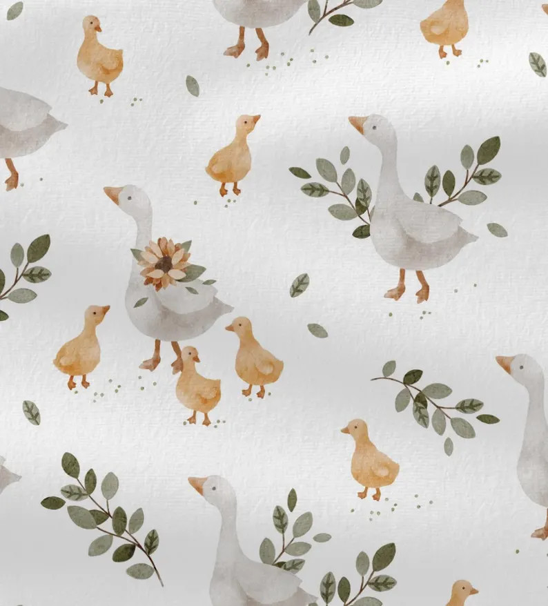 Mama Goose Cotton Fabric by the Yard, Duck Nursery Digital Print, Sunflower Sewing Quilting Fabri... | Etsy (Global)