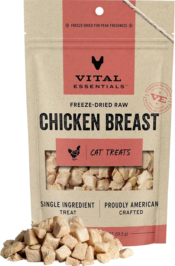 Vital Essentials Freeze Dried Raw Single Ingredient Cat Treats, Chicken Breast, 2.1 oz | Amazon (US)