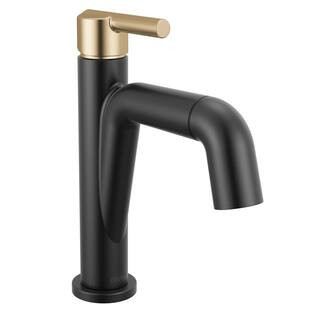 Nicoli Pull-Down Spout Single Handle Single Hole Bathroom Faucet Drain Kit Included in Matte Black/Champagne Bronze | The Home Depot