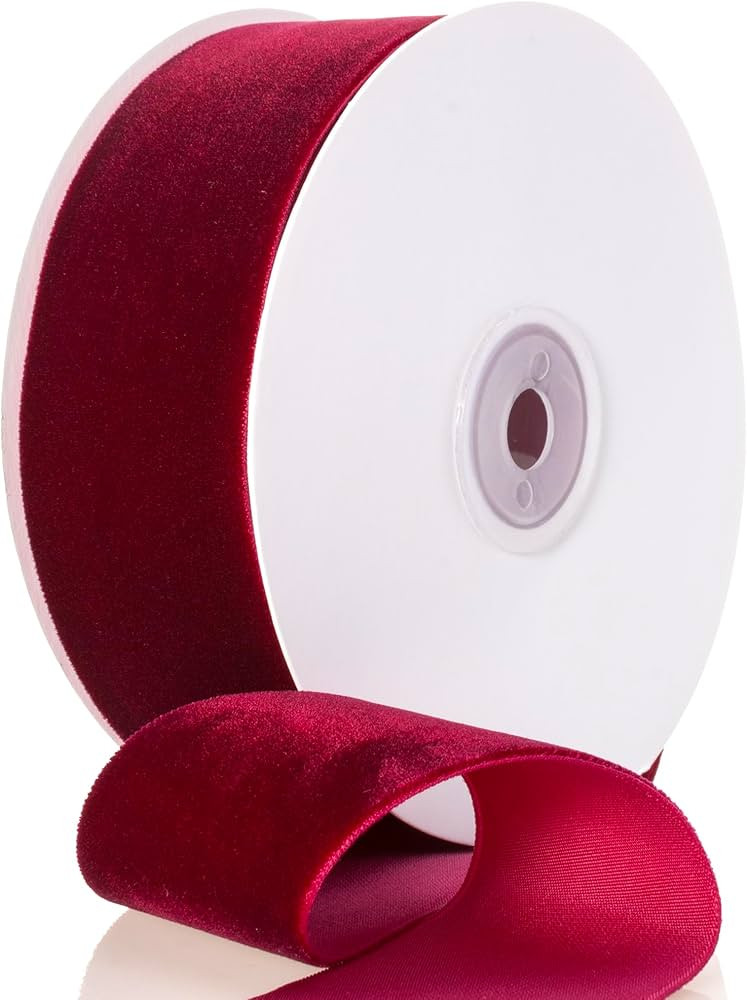 Burgundy Velvet Ribbon - 1 1/2 Inch Wide, 10 Yards Roll - Festive Flocked Ribbon for Holiday Deco... | Amazon (US)