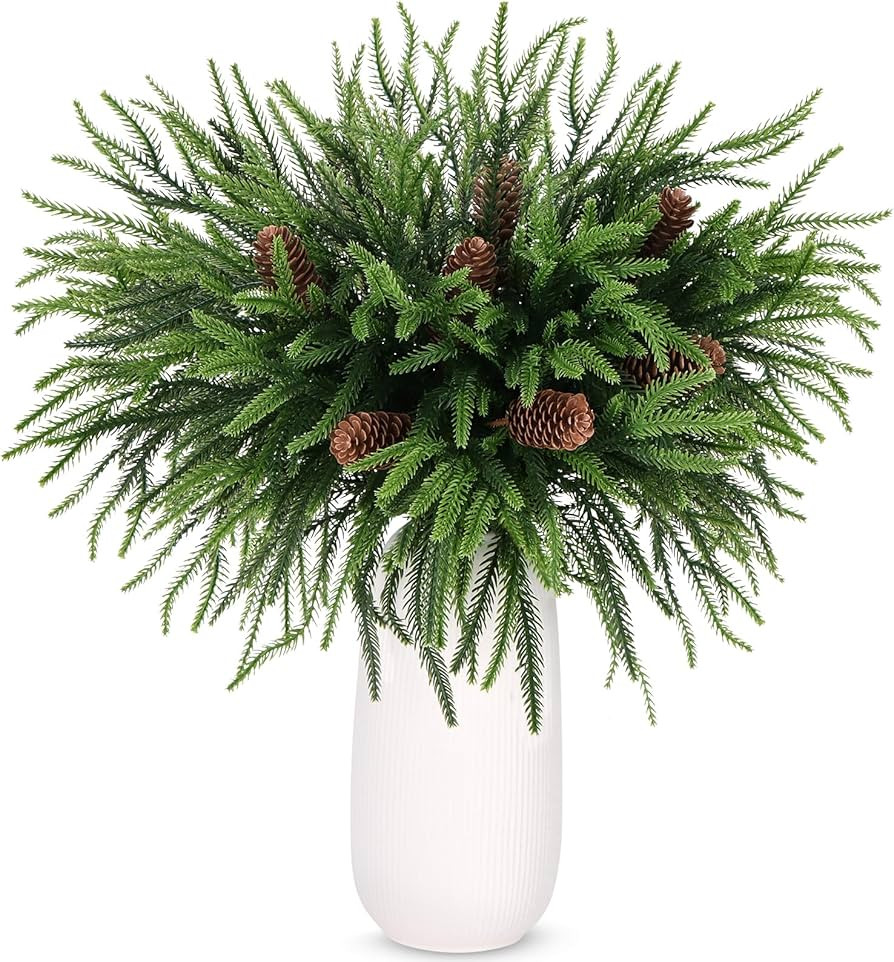 Norfolk Pine Stems, 8 Pcs Christmas Greenery Pine Branches with 5 Pcs Pine Cone, 18inch Real Touc... | Amazon (US)