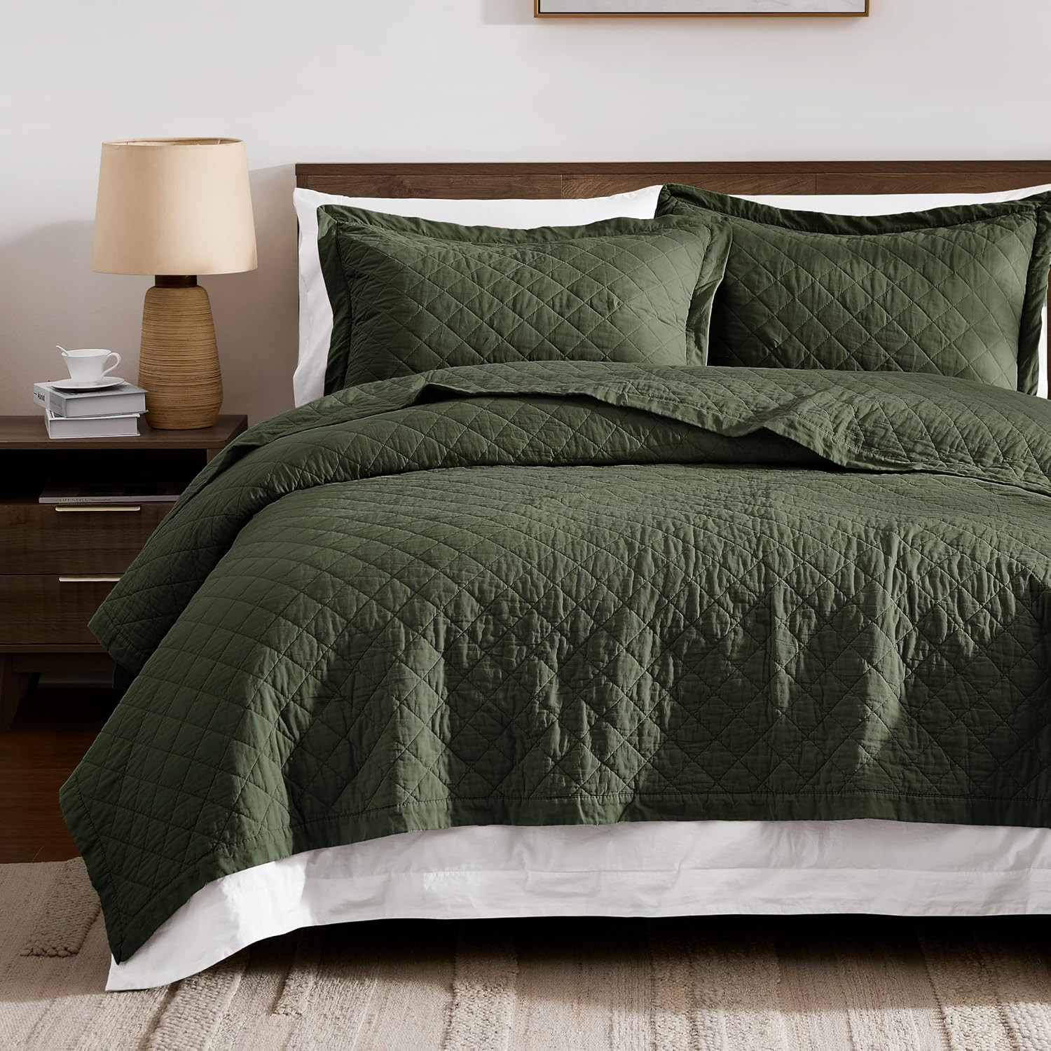 WDCOZY 100% Cotton Quilt Set, Pre-Washed, Twin, Olive Green, 2 Pieces | Amazon (US)