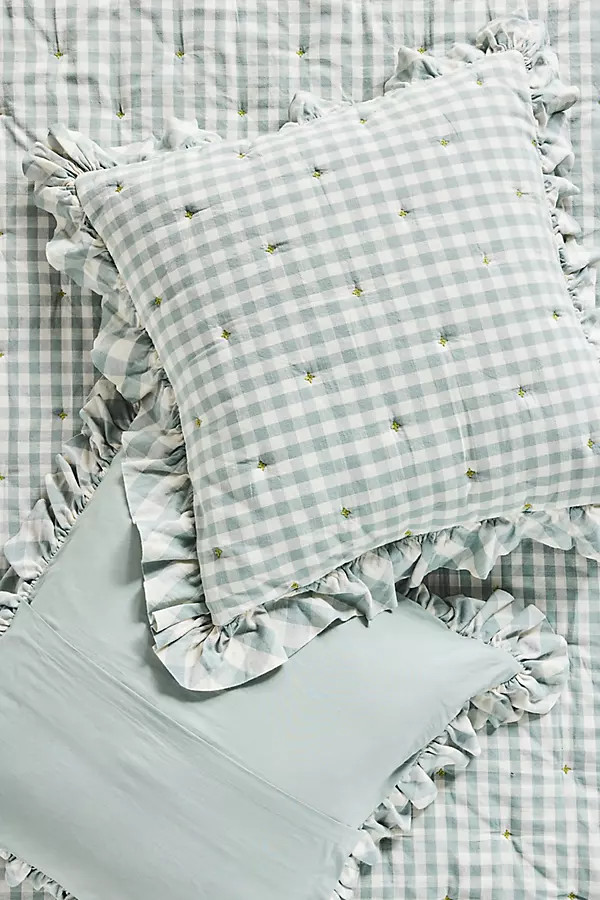 Gingham Ruffle Yarn-Dyed Cotton Euro Sham | Anthropologie (US)