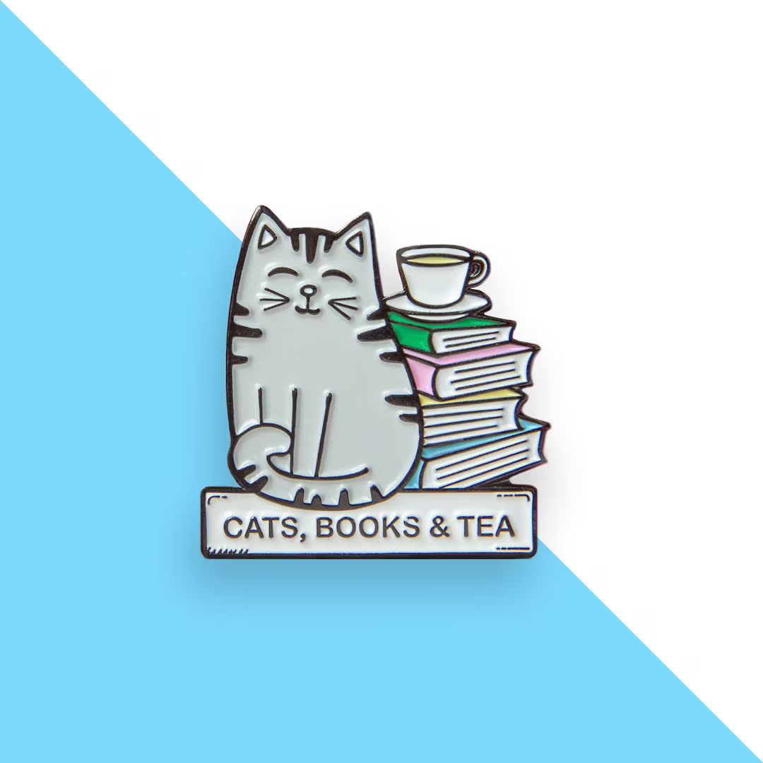 Cats Books and Tea  Cat Enamel Pin - Etsy | Etsy (US)