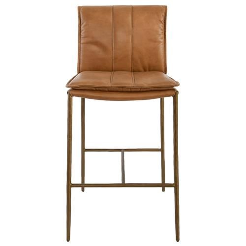 Marissa Industrial Loft Gold Hammered Iron Tan Leather Counter Stool | Kathy Kuo Home
