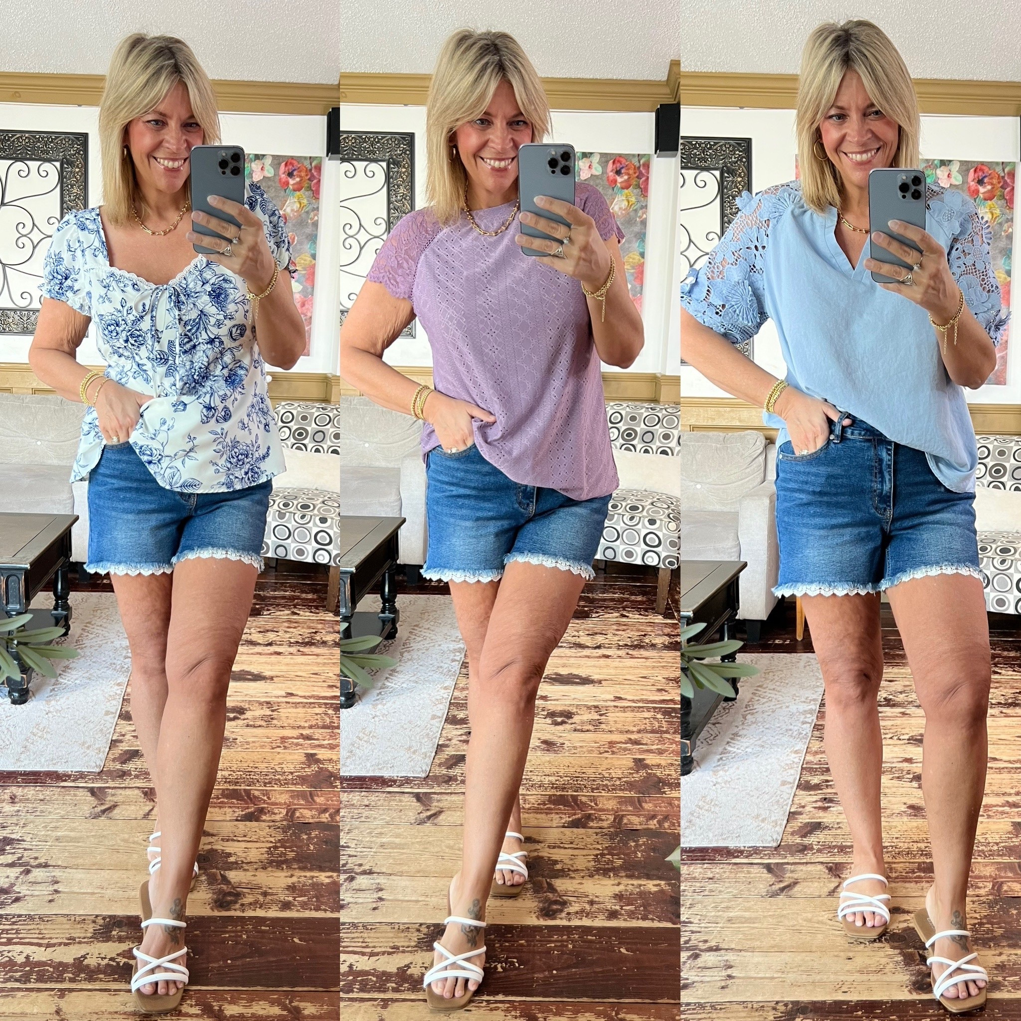 Spring & summer outfit ideas - wearing size 10 in tops and 12 in shorts 

#LTKOver40 #LTKSeasonal #LTKMidsize