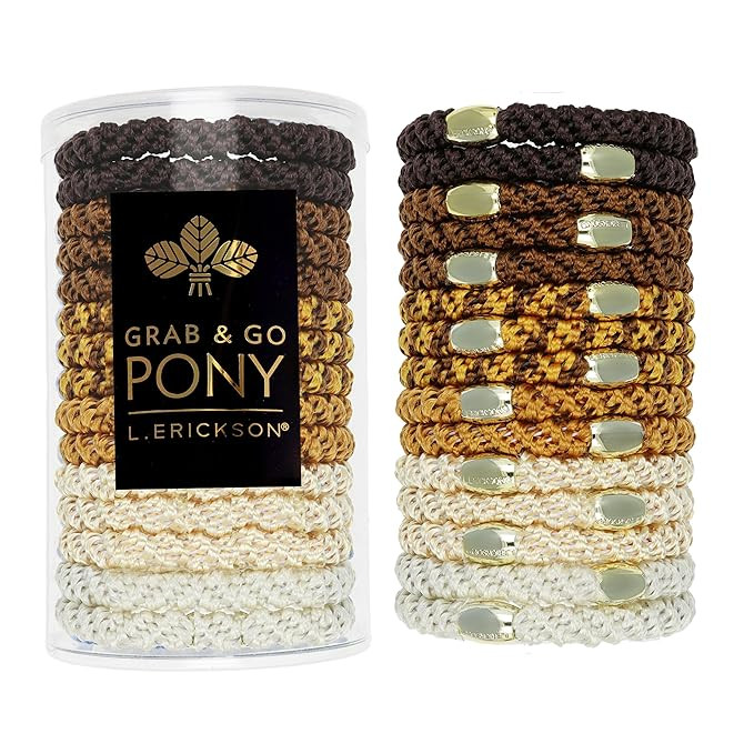Brown Hair Ties for Thick Hair, Grab & Go Pony Tube, 15 Pack, Leather, Thick No-Crease Bands with... | Amazon (US)