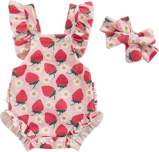 ZAXARRA Little Baby Girls 2Pcs Summer Outfits Fly Sleeve Flower Print Bodysuit with Headband Newb... | Amazon (US)