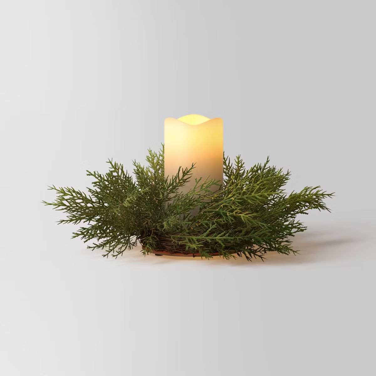 6"x10" Flameless Pillar Candle Christmas Centerpiece with Faux Greenery - Wondershop™ | Target