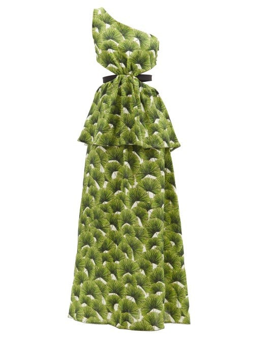 Agua By Agua Bendita - Nogal Palma-print Peplum-waist Linen Dress - Womens - Green Print | Matches (US)
