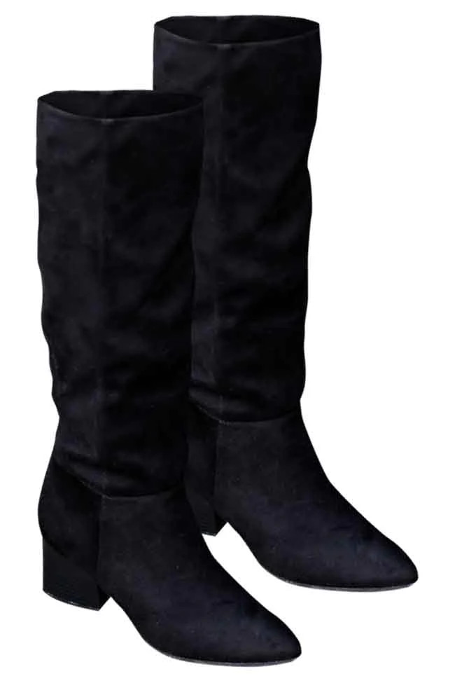 Marlee Black Pointed Toe Suede Boots | Pink Lily