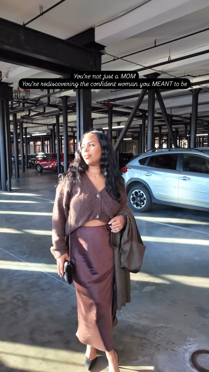 Cozy feminine fall outfit🤎 everything fits TTS

#whatiwore #cozyoutfit #outfitinspo #curvymomstyle #sweateroutfits #cardiganoutfit #satinskirt 

#LTKMidsize #LTKStyleTip #LTKHoliday