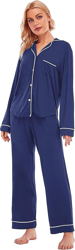 LUBOT Women's Pajamas Set Button-Down Shirt PJ Pants Two-piece Set Night Suit Sleepwear Loungewea... | Amazon (US)