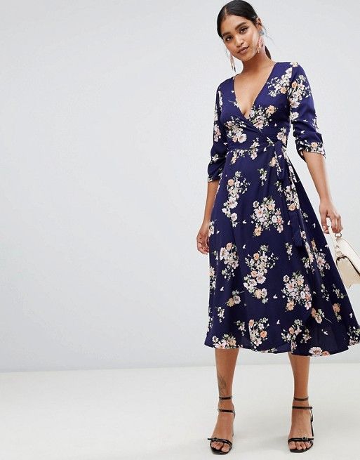 Liquorish floral print wrap midi dress | ASOS US