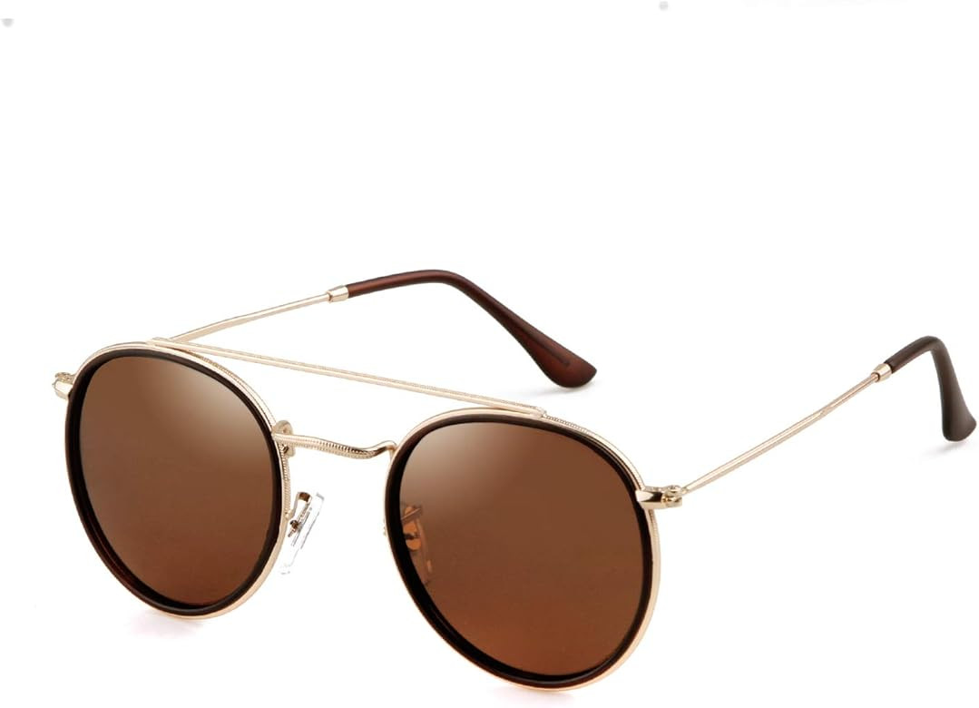 PEGH Retro Round Polarized Sunglasses UV400 Double Bridge Circle Sun Glasses PH2227 | Amazon (US)