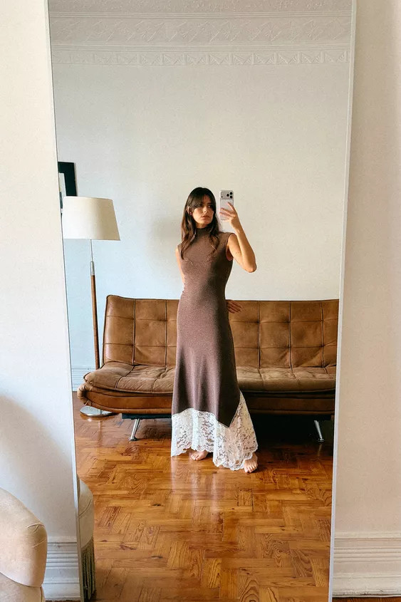 LONG DRESS WITH CONTRAST LACE | Zara UK