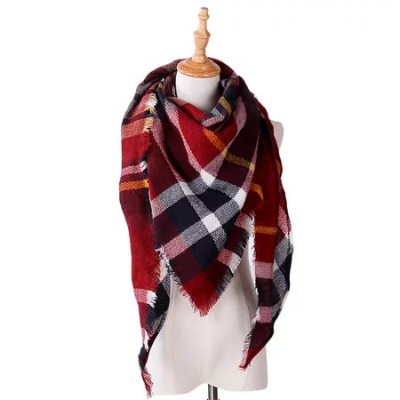 Inevnen Plaid Blanket Wool Winter Scarf Tartan Chunky Wrap Trangle Shawl Cape Scarves | Walmart (US)