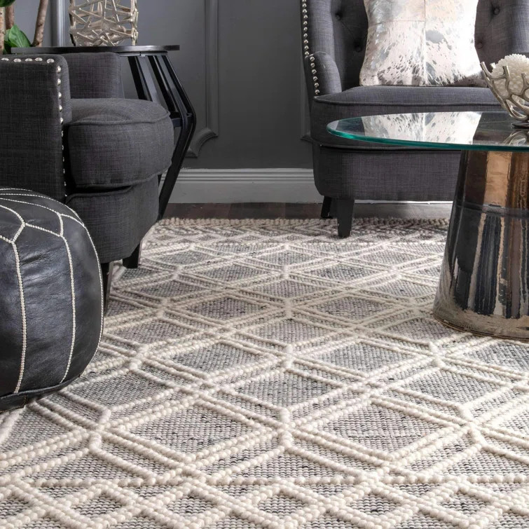 Hathorn Geometric Handmade Tufted Black/White Area Rug | Wayfair North America