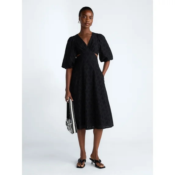 Scoop Women's Eyelet Cutout Cotton Midi Dress, Sizes 0-18 | Walmart (US)