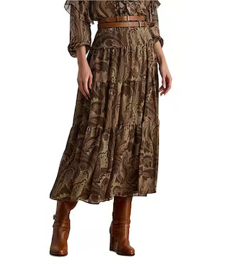 Lauren Ralph Lauren Chiffon Paisley Print Tiered Skirt | Dillard's | Dillard's