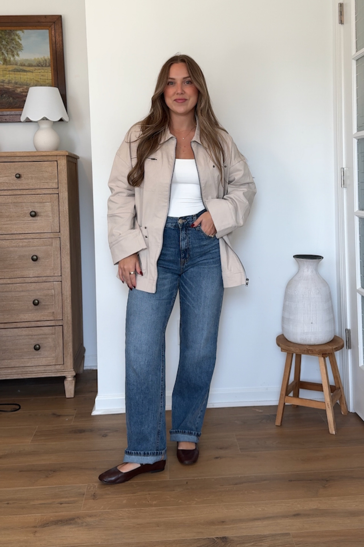 These are some of my most worn jeans and this jacket is one of my new favorites for Fall! Wearing a medium in the jacket and 4 in jeans


Neutral style, casual outfit, workwear, denim jeans, medium wash, mom jeans, wide leg pants, barn jacket, sunglasses, accessories, tanktop, basics, ballet flats, leather tote bag, pearl earrings, gold necklace

#LTKWorkwear #LTKStyleTip #LTKShoeCrush