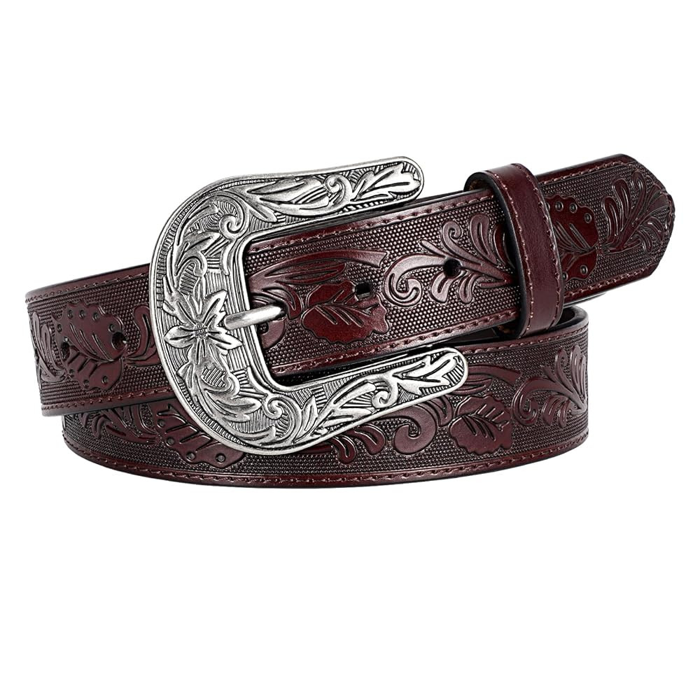 BELTROAD Western Leather Belt for Women Men 1.5" Embossed Country Belt Leather Cowboy Buckle Belt... | Amazon (US)