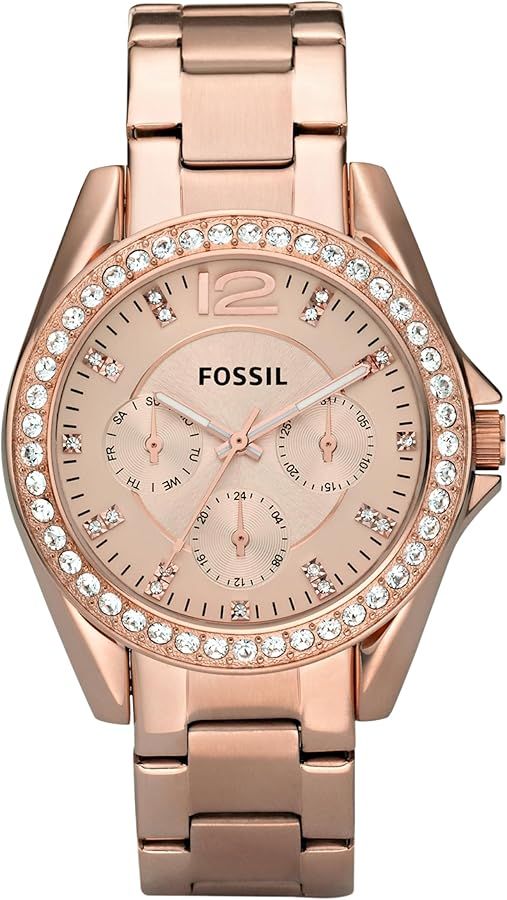 Fossil Women's Riley Quartz Stainless Steel Multifunction Watch, Color: Rose Gold Glitz (Model: E... | Amazon (US)