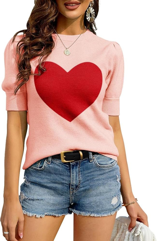 Zbyclub Womens Puff Short Sleeve Sweaters Pullover Shirt Tops Crew Neck Lightweight Knit Sweater ... | Amazon (US)