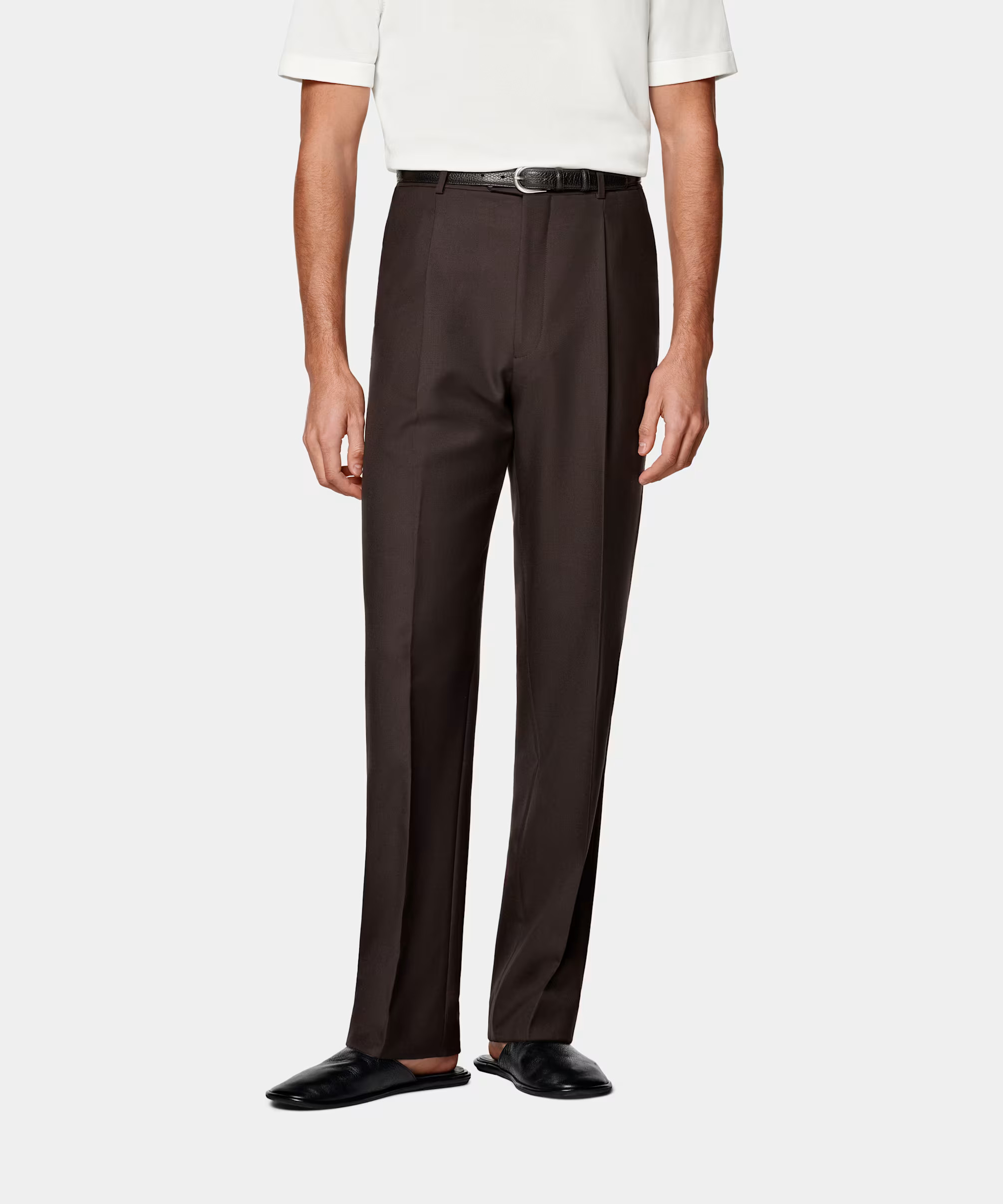 Dark Brown Wide Leg Straight Pants | Suitsupply (US)