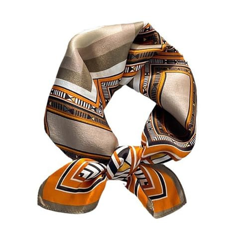ANDANTINO 100% Pure Mulberry Silk Small Square Scarves -21'' x 21''- Digital Printed Neckerchief –Women Men Lightweight Scarf(Oliver&Orange) | Amazon (US)