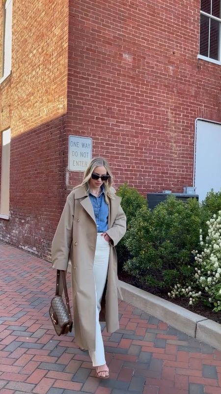 Date night outfit, trench coat, denim shirt, white jeans, minimal style, style over 40

#LTKover40 #LTKVideo #LTKfindsunder100