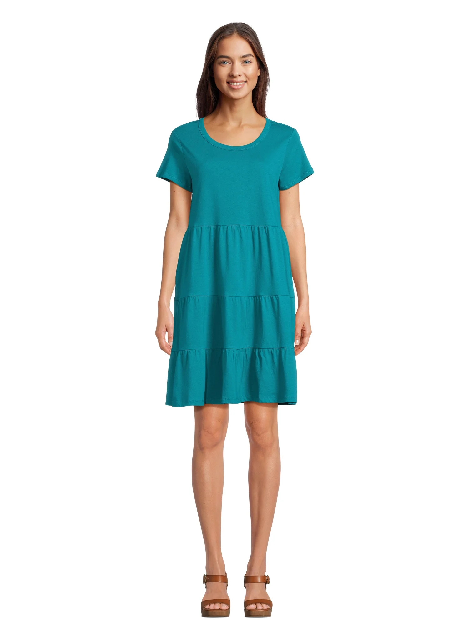 Time and Tru Women's Tiered Knit Dress | Walmart (US)