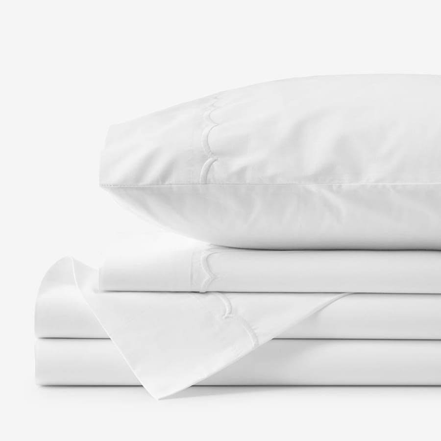 Scallop Classic Cool Cotton Percale Bed Sheet Set - White, Full | The Company Store
