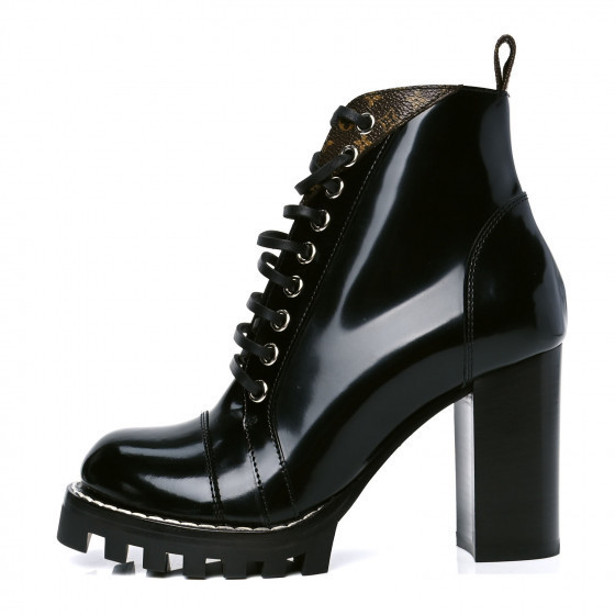LOUIS VUITTON Patent Calfskin Monogram Star Trail Ankle Boots 35 Black | Fashionphile