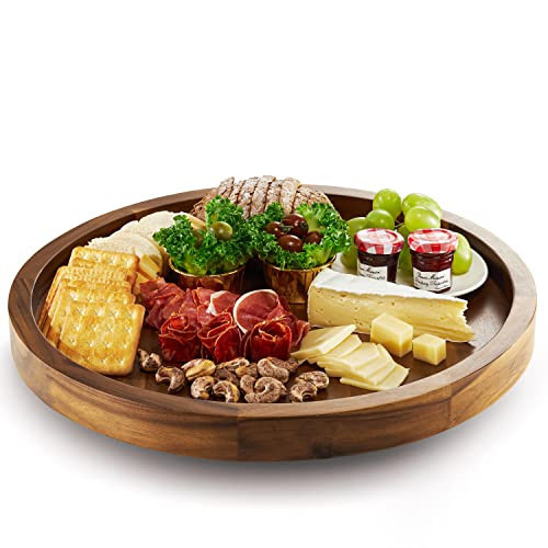 TIDITA 18" Acacia Wood Lazy Susan for Table Top - Wooden Brown Turntable Serving Tray for Charcuterie Boards Cheese Board - Extra Large Round Lazy Susan Organizer - Kitchen Revolution for Cabinet | Amazon (US)