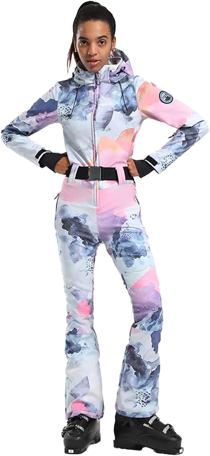 GSOU SNOW Women Ski Suits One Piece Snowsuit Snowboard Onesies Winter Jumpsuit for Outdoor Sports... | Amazon (US)