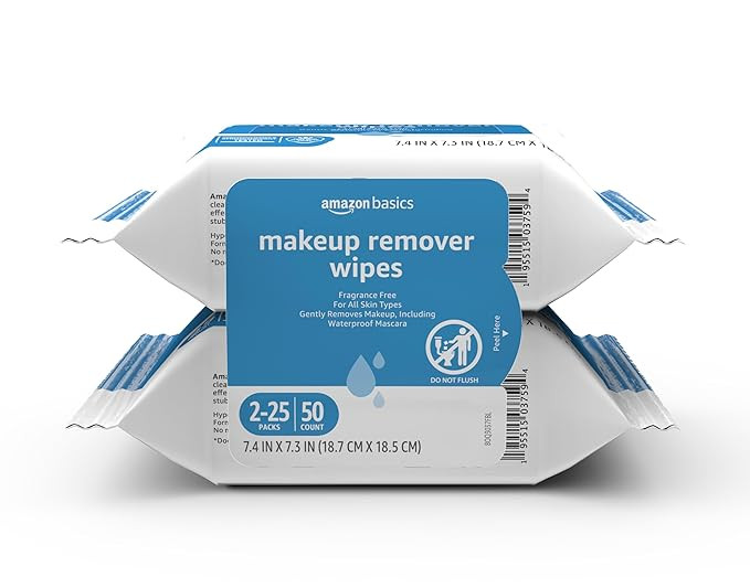 Amazon Basics Make Up Remover Wipes, Fragrance Free, 25 Count, Pack of 2 (Previously Solimo) | Amazon (US)