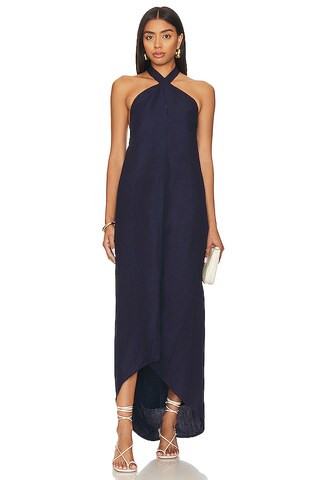 onia Air Linen Halter Maxi Dress in Deep Navy from Revolve.com | Revolve Clothing (Global)