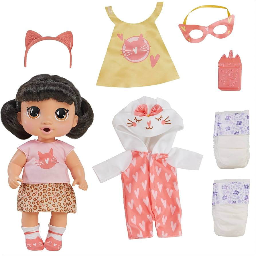 Baby Alive Super BFF Katie Kat Black Hair Dress Up Baby Doll Playset, 11 Inches, Toys for 3 Year ... | Amazon (US)